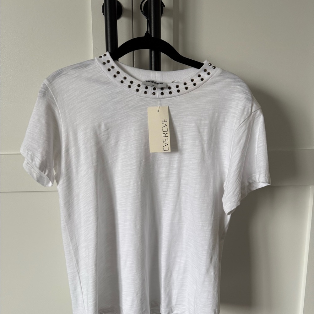 Evereve White Short Sleeve Tee with Studded Neckline